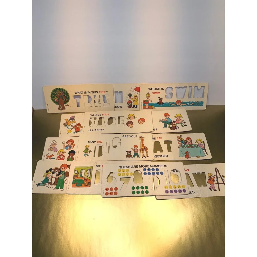 13 Vintage Fisher-Price Replacement Toys Educational Stencil Cards Words Numbers